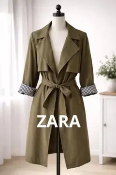 新品ZARAザラ春コート スプリングコートオリーブカーキ ギンガムチェック裏地