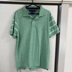 正規品　半袖　Tommy Hilfiger グリーン ストライプ ポロシャツ L