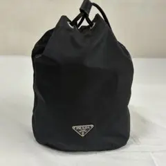 極美品✨PRADA 巾着ミニポーチ バッグ ナイロン 三角ロゴ ブラック 黒