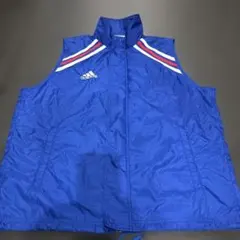90s00s adidas 青 ナイロンベストLサイズ