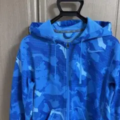 ナイキ ジップフーディー Mサイズ/THEMA-FIT/刺繍ロゴ/ブルー/カモ柄