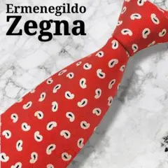 美品　希少　エルメネジルドゼニア　ネクタイ　ペイズリー　ジャガード　刺繍　レッド