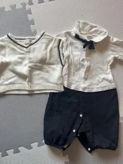 ホワイト・ブラックロンパース・カバーオール