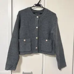 ジーユーGUダブルポケットニットジャケットニットカーディガン　グレーサイズL
