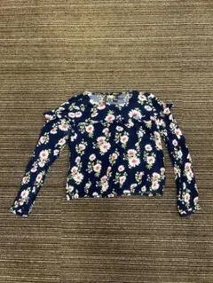 FOREVER21 花柄 長袖ブラウス ネイビー サイズSのサムネイル