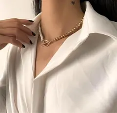 パール シルバー ネックレス Tバー ボールネックレス かっこいい オシャレ