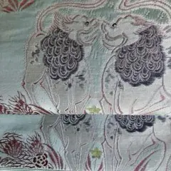 アンティーク京袋帯　唐獅子　大正ロマン　正絹　淡いミントグリーンN1-550