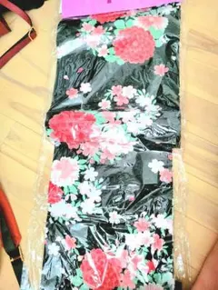 浴衣 帯 巾着 3点セット 黒地 牡丹 桜柄