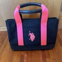キャンバス トートバッグ ブラック/ピンク　US POLO ASSN
