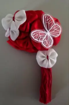 753髪飾り着物リメイク髪飾り赤系髪飾り