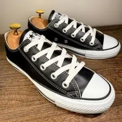 【美品】◆CONVERSE◆コンバース 22.5cm レザースニーカー 黒 白