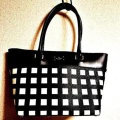 ケイトスペード　黒白チェック トートバッグ