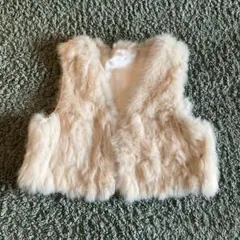 ラビットファー　毛皮　ベスト　ベージュ