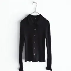 ユニクロ メリノリブポロカーディガン ブラック M