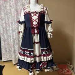 ゴスロリスタイルドレス ネイビー・クリーム　ロリータ