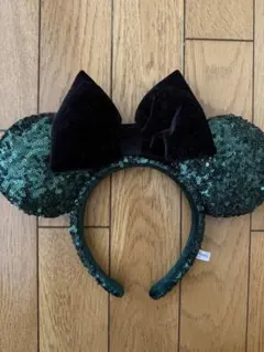 ディズニー カチューシャ スパンコール ダークグリーン
