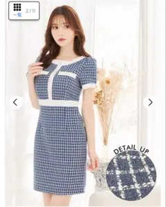 dazzy バイカラーチェックツイードフロントライン半袖タイトミニドレス