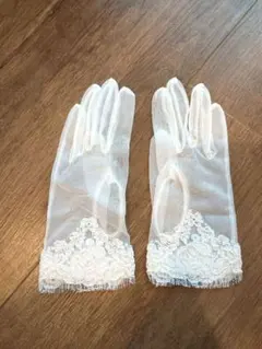 ホワイトウェディングショートグローブ 花柄レース装飾