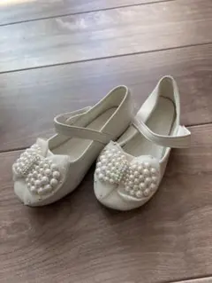 ホワイト パール付きリボン フォーマルシューズ 約18cm