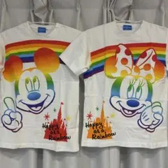 Happy as a Rainbow ミッキーとミニー Tシャツ Mサイズ