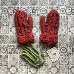 ネパール製 ハンドメイド ウールミトン ／新品未使用 花柄 刺繍