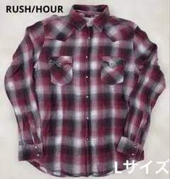 RUSH/HOUR 長袖オンブレ、ネルシャツ 赤・黒・グレーLサイズ