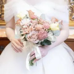 くすみカラーナチュラルブーケブートニア チューリップ 結婚式 ウェディング