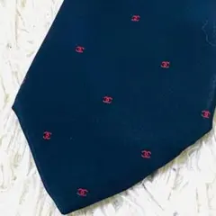 【美品】CHANEL シャネル ネクタイ ココマーク ロゴ シルク ネイビー
