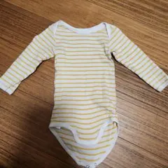 PETIT BATEAU 白/黄色ストライプ ボディスーツ 12m