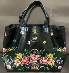 FEILER(フェイラー)　トートバッグ　巾着　花柄　黒