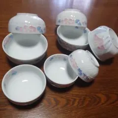 有田焼 美陶窯 小鉢 湯のみ 計8個 花柄 白 椿 あやめ 和食器 レトロ