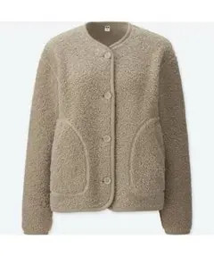 UNIQLO フリースノーカラージャケット Lサイズ ブラウン