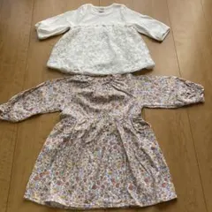 ホワイト花柄レース＆マルチカラーワンピースセット