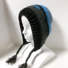 耳当て付きニット帽　ボンネット帽子フード帽 　y2k ハンドメイド