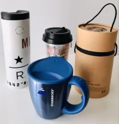 新品箱入り Starbucks ダブルステンレス マグカップ ブルー 富士山 