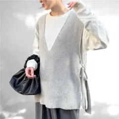 チャオパニックティピー［F］大人ナチュラル◎深Uネック◎サイドリボンニットベスト