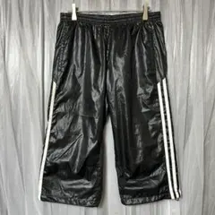 アディダス 黒 ナイロン ハーフパンツ ワイド 3ライン adidas Y