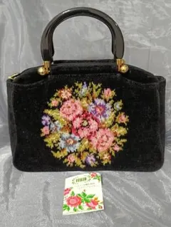 FEILER フラワー刺繍 ハンドバッグ 黒　メッシュ素材　入学式結婚式