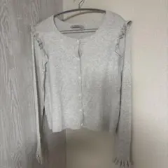 ZARA フリルカーディガン Ꮇ　ニット　ライトグレー