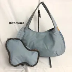 良品 KITAMURA キタムラ水色 ナイロン ハンドバッグとポーチセット