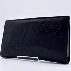 極美品✨ イヴサンローラン クロコダイル型押し カサンドラ 二つ折り 長財布