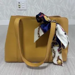 美品 オレンジ スカーフ付き ハンドバッグ ショルダーバック - メルカリ