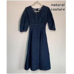 美品 ナチュラルクチュール★ デニムカットソーワンピース Vネック ベルト付き