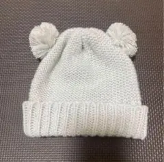 ダイソー　くま耳ニット帽　グレー系　52cm ポンポン付き