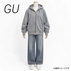 GU/スウェットフルジップパーカー/フード/ポケット/無地/シンプル/大きめXL