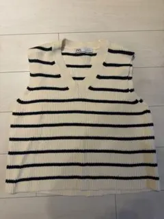【美品】ZARA ボーダー Vネック ニットベスト