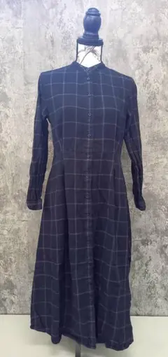 ✨UNIQLO✨ユニクロ♡シャツワンピース♡ロング丈♡長袖♡チェック♡紺(M)
