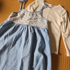 水色花柄刺繍ワンピース（長袖インナー付き）