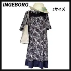 【lNGEBORG】チュニックワンピース　切り替えドッキング　レース　薔薇　半袖のサムネイル