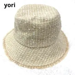 美品yori 帽子 ミックスツイードハット アイボリー　日本製のサムネイル